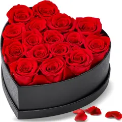 16 Preserved Roses in Heart-Shaped Box