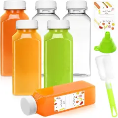 6-Pack Juice Bottles, 12oz BPA-Free Plastic Bottle with Leak-Proof Lids