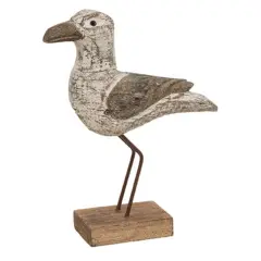 Decorative Seagull Figurine with Metal Legs and Wooden Base for Summer Decor