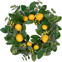 18 inch Artificial Lemon Wreath for Front Door, Spring Door Wreath Faux Lemons Door Wreath with Berries and Green Leaves Small Wreath for Indoor Wall Window Wedding Farmhouse Lemon D&eacute;cor