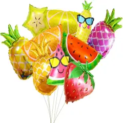 10PCS Fruit Mylar Balloons, Helium Foil Hawaii Party Balloons, 10 Styles Colorful Balloons Pineapple Watermelon Strawberry Lemon Orange