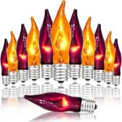 12 Pack Flickering Flame Light Bulbs for Halloween - Orange & Purple Flame