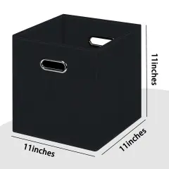 Black Foldable Storage Cubes Bins , Fabric Storage Box Cubes Organizer Baskets with Dual Handles for Home Organizer (Black)