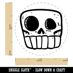 Square Cartoon Skull Skeleton Bones Self-Inking Rubber Stamp Crafting Planners Lime Green
