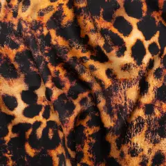 1 Yard Italian Silk Charmeuse Print Golden Orange with Black Animal Spots 53" Wide fabric