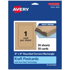 Avery Kraft Brown Postcards, 6" x 9" Rectangle Rounded Corners