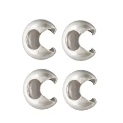 JewelrySupply Sterling Silver Crimp Covers 3mm - 4 Pack Jewelry Making Supplies Crimp Bead Covers for Bracelet Necklace DIY Findings