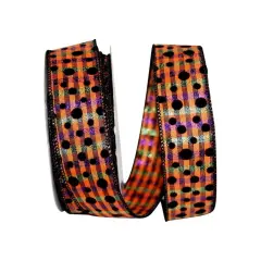 1.5" Halloween Felt Dots Ribbon: Orange/Purple (20 Yards)
