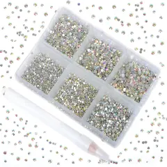7200 Pieces Glass Rhinestones Round Crystal Gems Flatback - Crystal