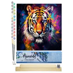 Figured'Art Paint by Number for Adults Colorful Abstract Tiger 16"x20" - Craft Art Painting Rolled Canvas with DIY Wooden Frame