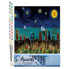 Figured'Art Paint by Numbers for Adults Starry Night with Animals 16"x20" - Craft Art Painting DIY Kit Rolled Canvas without frame