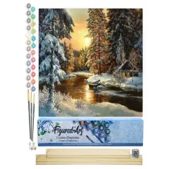 Figured'Art Paint by Numbers Kit for Adults Sunset Forest 16"x20" - Craft Art Painting Rolled Canvas with DIY wooden frame