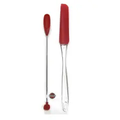 Norpro 2pc Silicone Spatula Set - Jar Scraper with Cake Icing Spatula - Red
