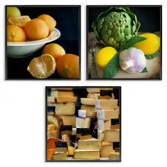Stupell Industries Vegetables & Cheeses Still Lifes 3pc Framed Giclee Wall Art Set Design by Graffi*tee Studios
