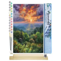 Figured'Art Paint by Numbers for Adults Bear and Sunset 16"x20" - Craft Art Painting Rolled Canvas with DIY wooden frame