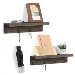 2pcs Floating Wooden Wall Mount Shelves Display Unit Shelf Set Storage Display