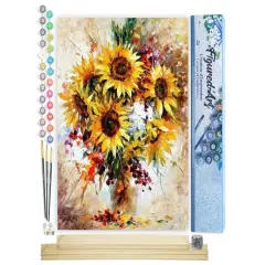 Figured'Art Paint by Numbers Kit for Adults Pretty Sunflowers 16"x20" - Craft Art Painting Rolled Canvas with DIY wooden frame