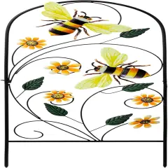 34" Metal Garden Stakes with Flowers & Bees &ndash; Vibrant Spring Yard Decor