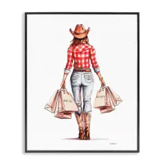 Stupell Industries Country Cowgirl Shopping Framed Giclee Wall Art Design by Amanda Greenwood