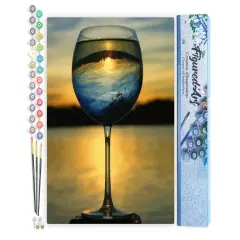 Figured'Art Paint by Numbers for Adults Wine Glass and Nice View 16"x20" - Craft Art Painting DIY Kit Rolled Canvas without frame