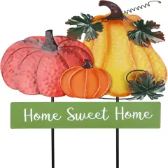 22" Fall Pumpkin Garden Stake &ndash; Home Sweet Home Metal Yard Sign for Outdoor Autumn D&eacute;cor
