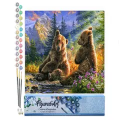 Figured'Art Paint by Numbers Kit for Adults Sitting Bears 16"x20" - Craft Art Painting DIY Kit Rolled Canvas without frame