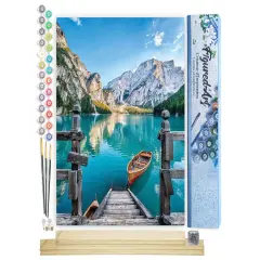 Figured'Art Paint by Numbers Kit for Adults Boat on the Mountain Lake 16"x20" - Craft Art Painting Rolled Canvas with DIY wooden frame