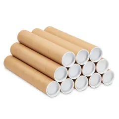 12-Pack Mailing Tubes with Caps, 2x12-Inch Kraft Paper Poster Tube for Shipping, Packing, Bulk Round Packaging, Cardboard Mailers, Art Prints, Maps, Blueprint (Brown)