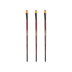 Creative Mark Ebony Splendor Long-Handled Synthetic Sable Paint Brush, Brights, Pack of 3, Teijin Multi-Filament Hair, Handcrafted Synthetic Paint Brushes for Acrylic, Watercolor Painting and More