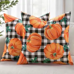 Set of 2 Fall Orange Pumpkin Decorative Throw Pillow Covers 20x20
