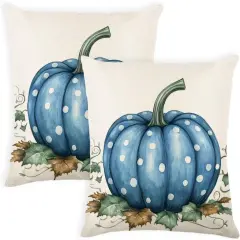Set of 2 Pumpkin and Maple Leaf Fall Decor Throw Pillow Covers 18x18 Inch
