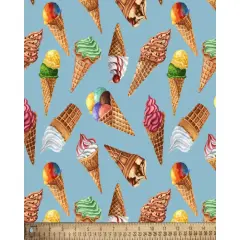 Ice Cream Cones Digital Cotton Print Fabric | By the Yard | Sewing and Crafting | 44 inches wide