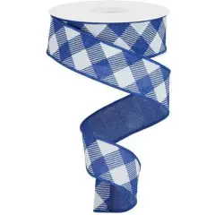 1.5" Diagonal Check On Royal Ribbon: Royal Blue (10 Yards)