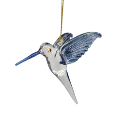 Feeding Hummingbird Glass Ornament - Blue Wings / Blue Tail / Blue Beak