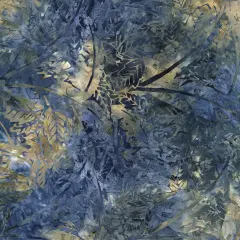 Blue Luna Tropical Leaves Batik Cotton Wideback Fabric per yard