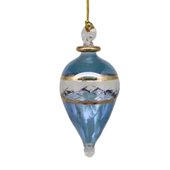 Lattice Glass Ornaments With Gold Accents - Light Blue Teardrop