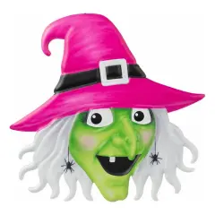12" Metal Embossed Sign: Witch Head (Pink)