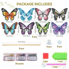 8 Pieces Butterfly Diamond Painting Kits, Diamond Art Kits for Garden Decor, Butterfly Stakes Diamond Art Kits for Adults, Crafts for Adults
