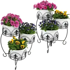 Black Iron French Lily 3-Tiered Plant Stand - 22 in - Set of 2
