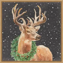 Woodland Holidays Stag Black by Danhui Nai Framed Canvas Wall Art