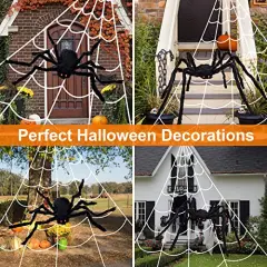 200 inc Halloween Decorations Outdoor 200'' Triangular Spider Web + 47'' Giant Fake Spiders, Halloween Decor Indoor Clearance for Home Outside Yard Costumes Party Haunted House Garden Lawn