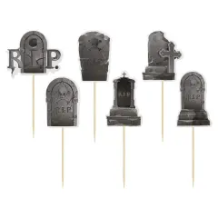 36 Pieces Halloween Cupcake Toppers 6 Designs Tombstone Graveyard Cake Toppers Scary Cupcake Decoration Table Centerpiece Sticks Appetizer Picks for Halloween Party Supplies
