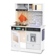 Lil' Jumbl Small Wooden Pretend Play Kitchen Set for Kids with Stovetop, Oven, and Interactive Features White