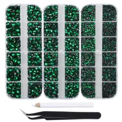 7000pcs+ Flatback Glass Hotfix Iron On Rhinestones Crystal for DIY Making with 1 Tweezer & 1 Picking Pen for Shoes, Clothes, Face Art, Bags, Manicure (Emerald, 5-Sizes)