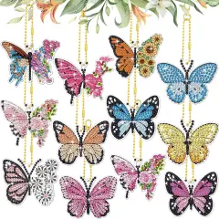 12 Pcs Butterfly Diamond Painting Keychains Kit DIY 5D Diamond Art Key Rings Hanging Butterfly Diamond Painting Ornaments Butterflies Diamond Pendants for Spring Summer Beginner Adult Craft