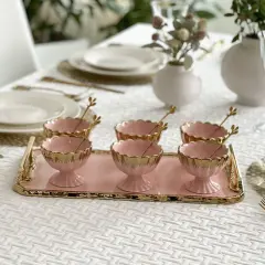 Porcelain Dessert Mugs with Tray Pink / Gold