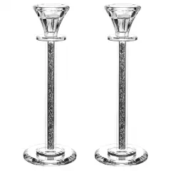 Crystal Candlesticks with Mirrored Base Silver