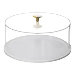 Lucite Cake Dome with White Base and Metal Knob Handle