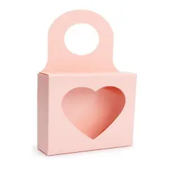 Pink Wine Bottle Box w/ Heart Shaped Window 3 5/8" x 1 1/8" x 3 5/8" 25 Pack FS356PH