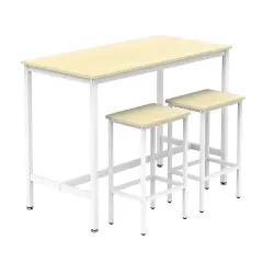 3-Piece Industrial Counter Height Dining Set Breakfast Bar Table with 2 Stools, Space-Saving Kitchen Bistro Set, Adjustable Feet White